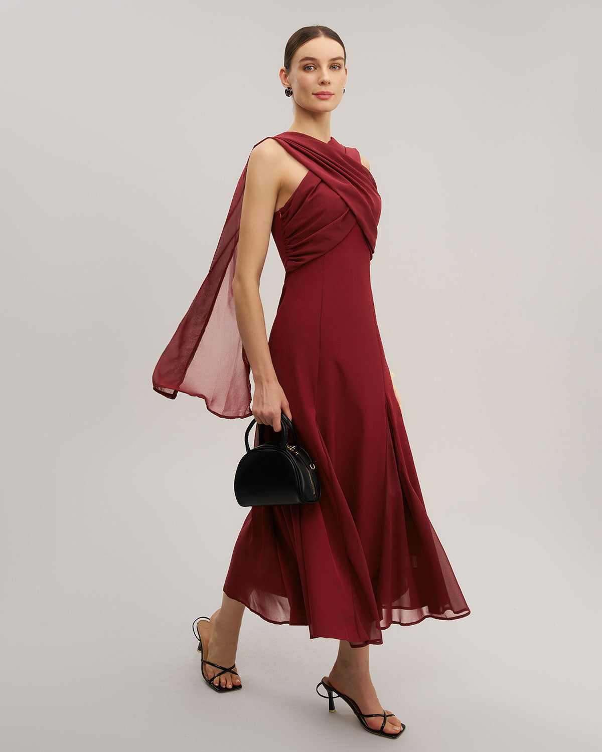Wine Red Flowy Sleeveless Maxi Dress