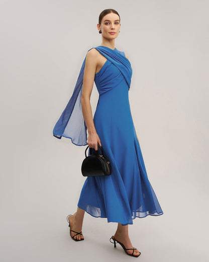 Blue Strapless Flowy Maxi Dress