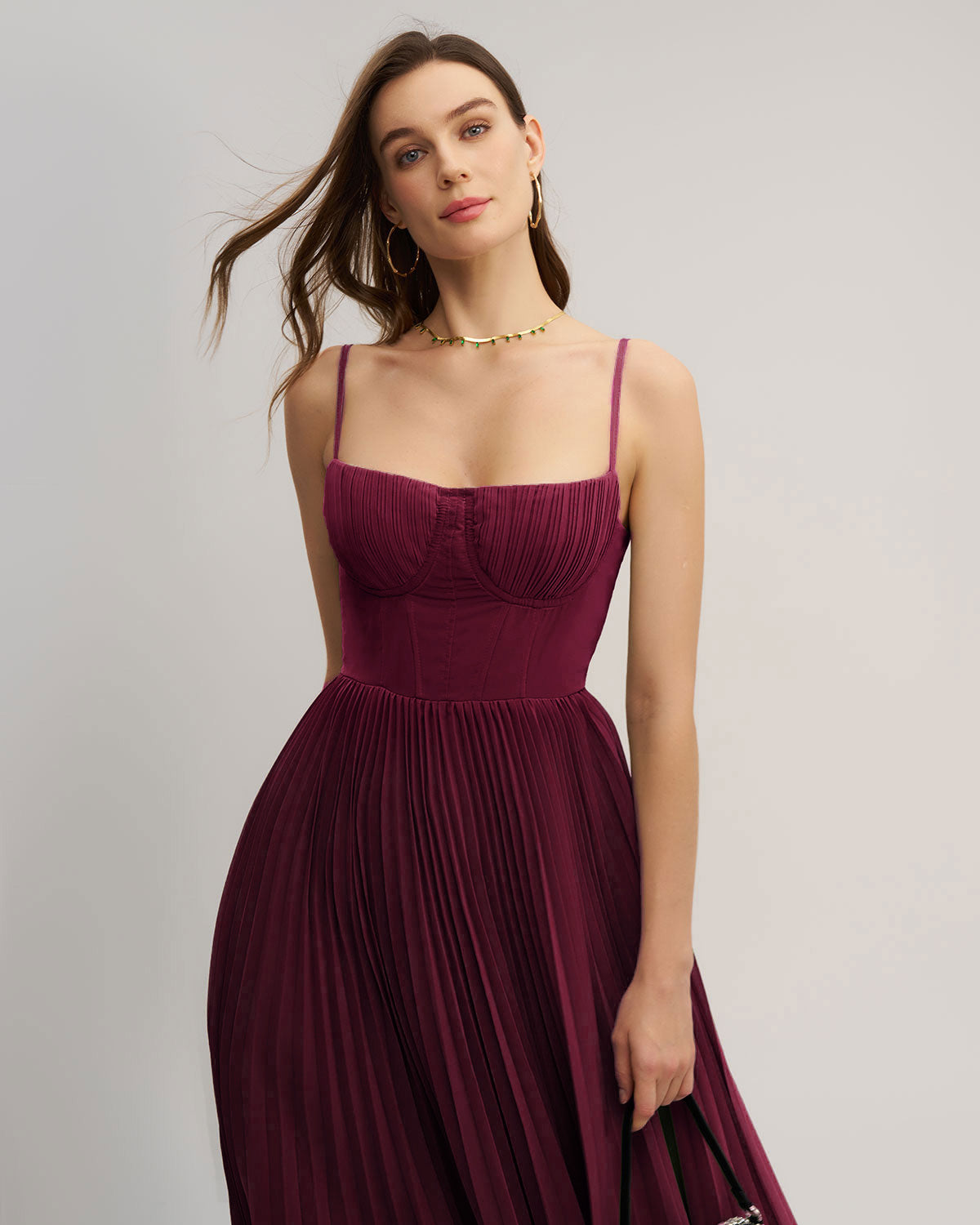 Wine Red Sweetheart Neck Flowy Maxi Dress