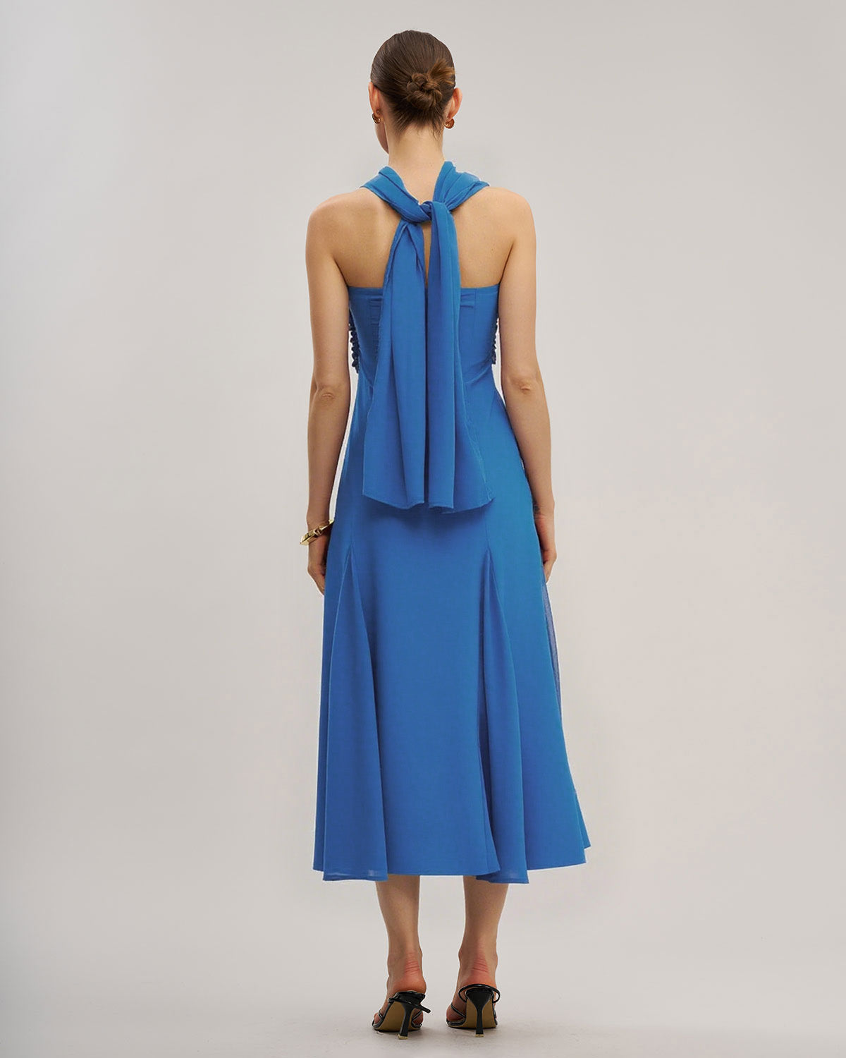 Blue Strapless Flowy Maxi Dress
