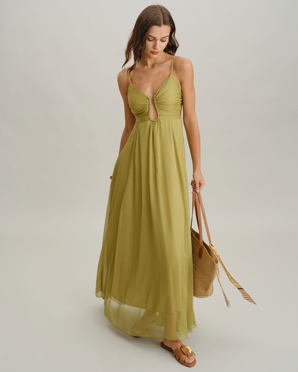 Green Flowy Slip Maxi Dress