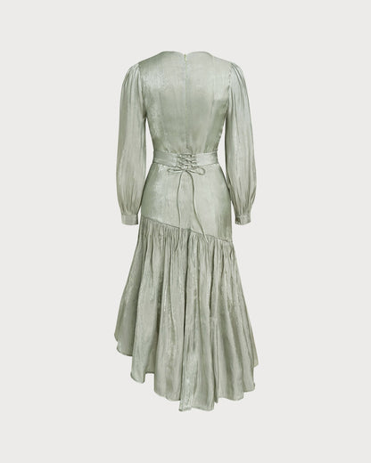 Green Boat Neck Ruched Maxi Dress