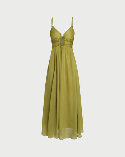 Green Flowy Slip Maxi Dress