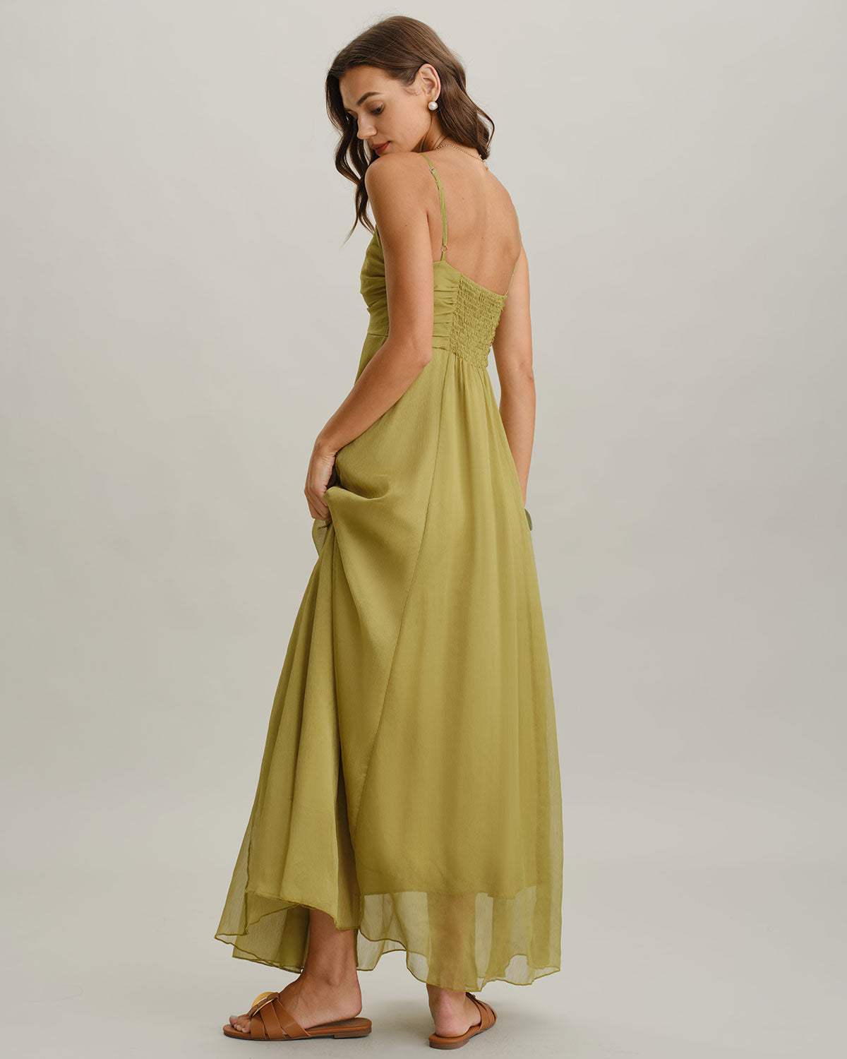 Green Flowy Slip Maxi Dress