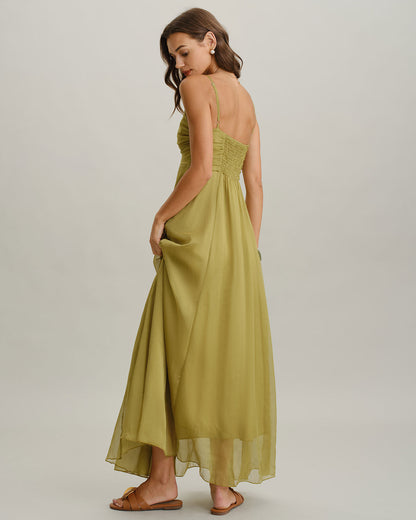 Green Flowy Slip Maxi Dress