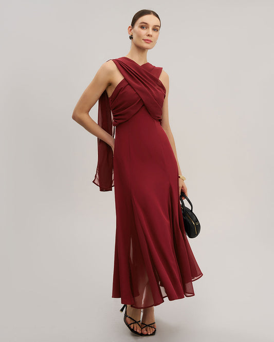 Wine Red Flowy Sleeveless Maxi Dress
