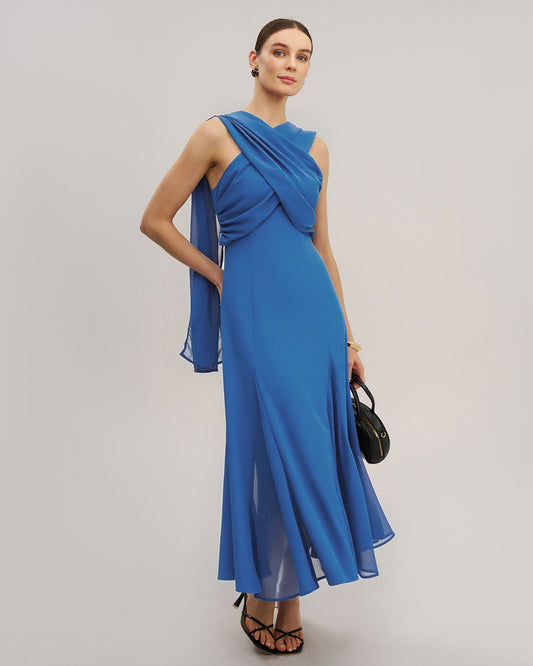Blue Strapless Flowy Maxi Dress