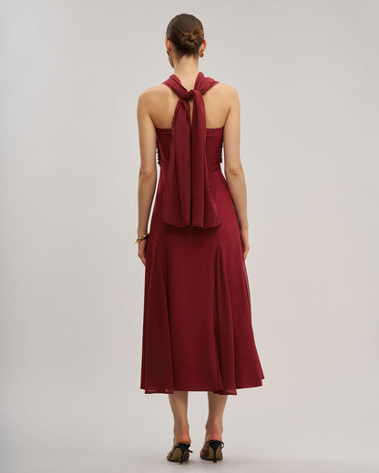 Wine Red Flowy Sleeveless Maxi Dress