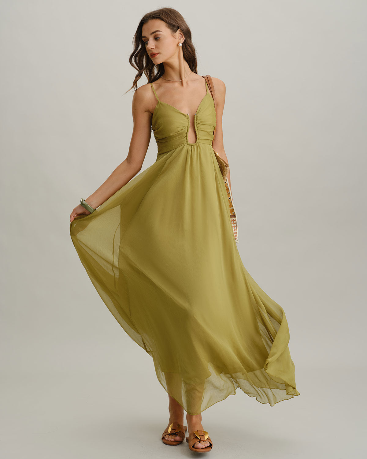 Green Flowy Slip Maxi Dress
