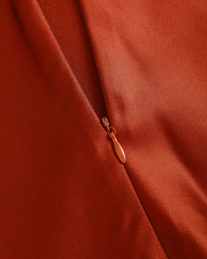 Brick Red Satin Slip Maxi Dress