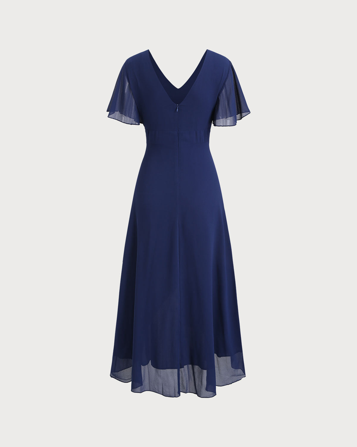 Navy V Neck A-Line Ruffle Maxi Dress
