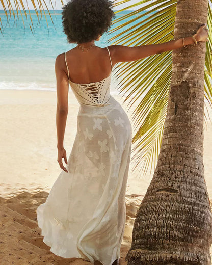 White Jacquard Slip Maxi Dress