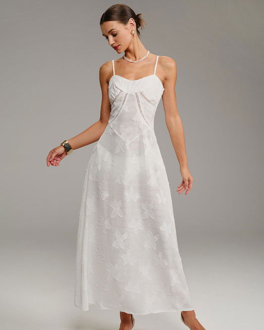White Jacquard Slip Maxi Dress