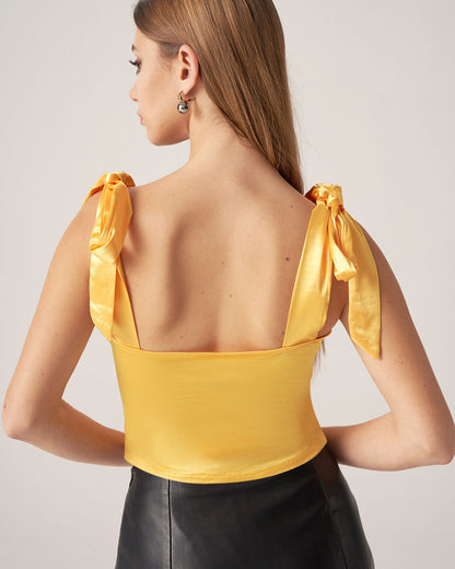 Bettydress-Sarı Saten Bağcıklı Askılı Atlet